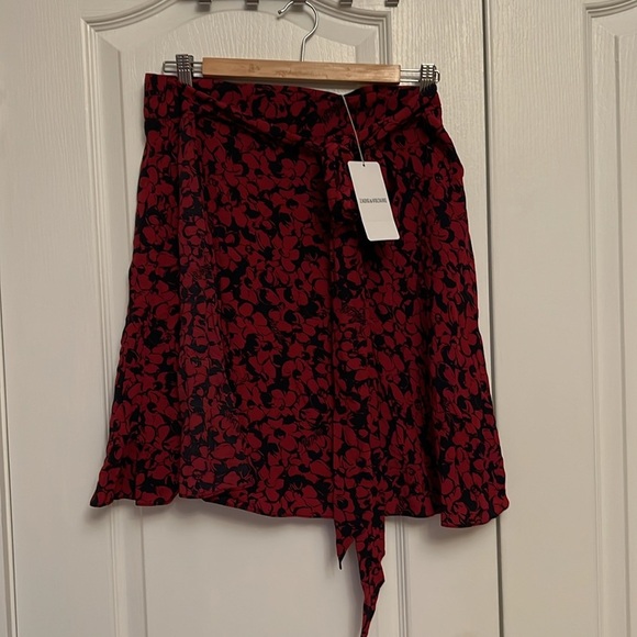 NWT ZADIG& VOLTAIRE Jusso Bico Flower Print Mini Skirt - Bordeaux - Picture 2 of 8